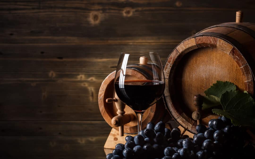 wine glass and barrels