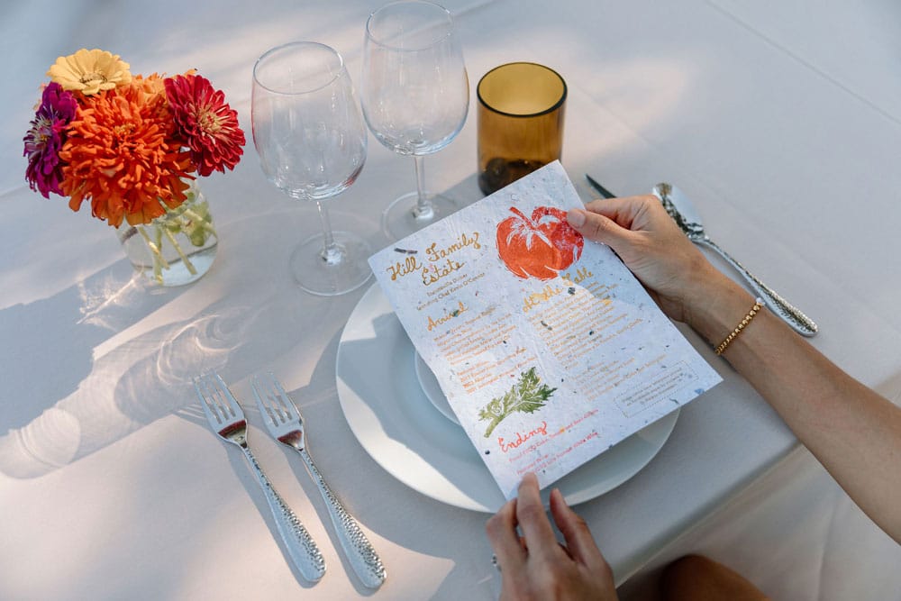 tablescape and menu from Tomatoville at Hill Family Estate